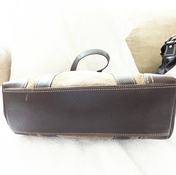 Coach Carly Taupe Suede Shoulder Tote Bag - Picture 7 of 7